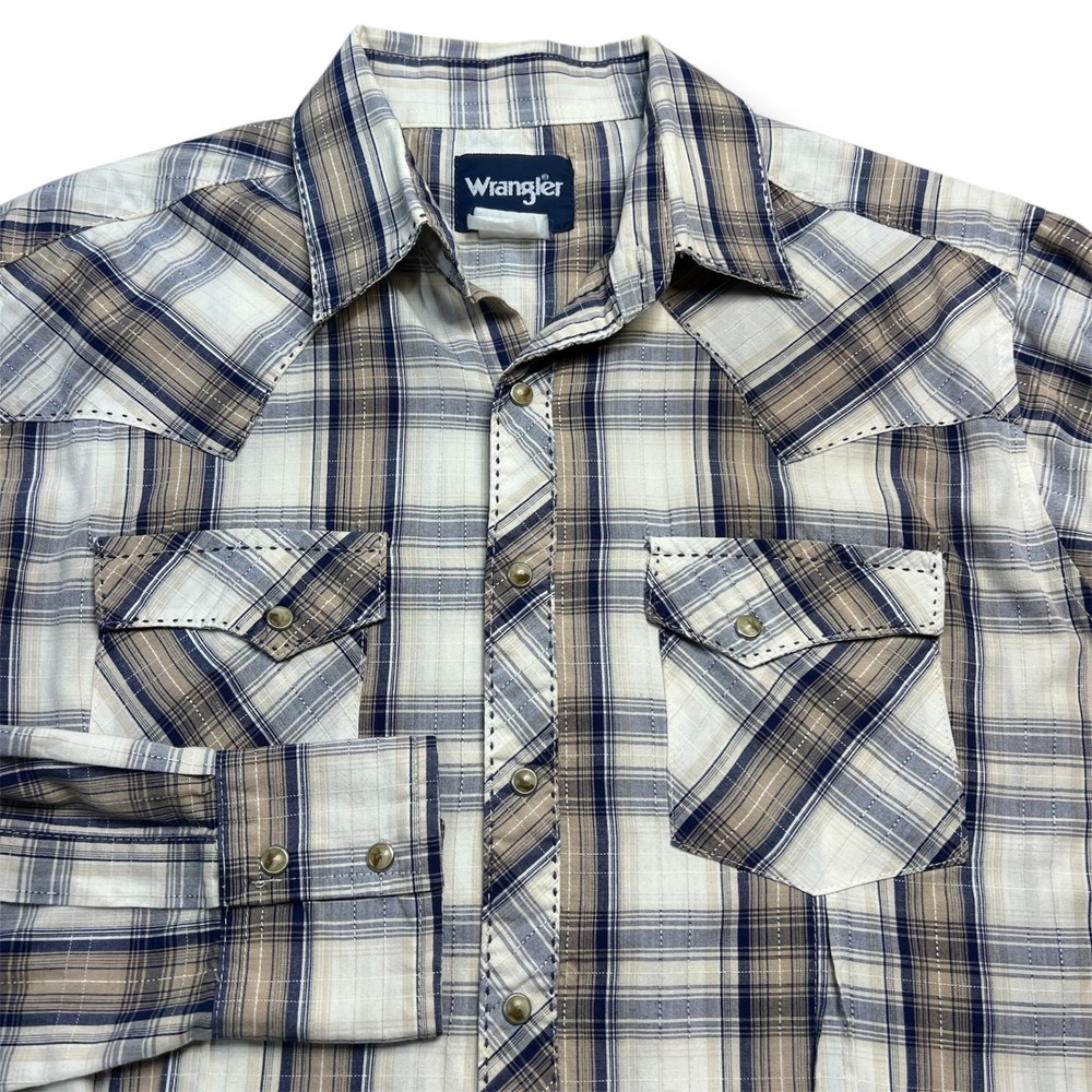 Wrangler Mens‎ L Plaid Pearl Snap Western Shirt Sawtooth Rodeo Wrancher Ranch